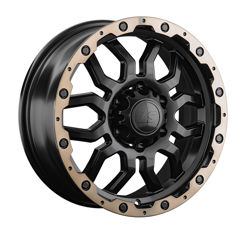 LS 1285 7.5x17/6x139.7 D67.1 ET38 Черный сатиновый с сатиновым бронзовым полированным ободом